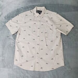 Banana Republic Mens Slim Fit Short Sleeve Button Down Shirt Tan JEEP Print M